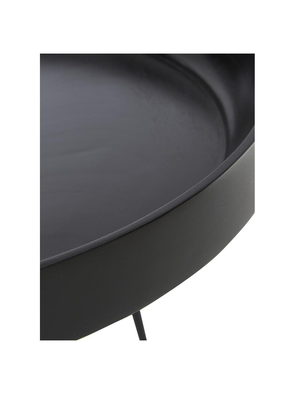 Runder Beistelltisch Bowl aus Mangoholz, Tischplatte: Mangoholz, lackiert, Beine: Stahl, pulverbeschichtet, Mangoholz, schwarz lackiert, Ø 53 x H 46 cm