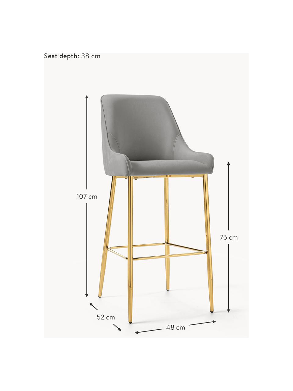 Fluwelen barstoel Ava, Bekleding: fluweel (100% polyester) , Fluweel grijs, B 48 x H 107 cm