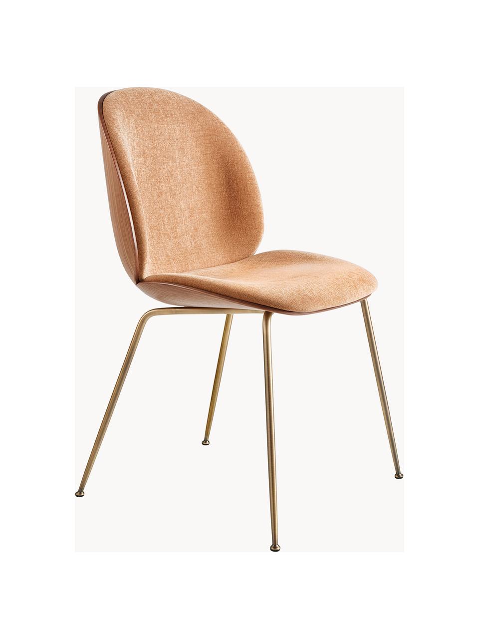 Čalouněná židle se skořepinovým sedákem Beetle, Broskvová, ořechové dřevo, matná zlatá, Š 56 cm, H 58 cm