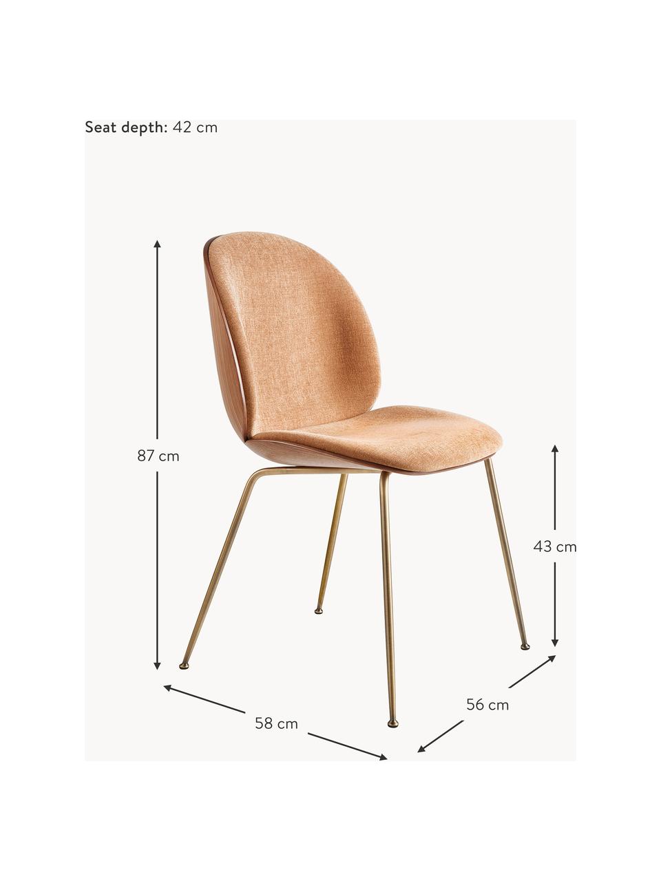 Čalúnená stolička Beetle, Broskyňová, orechové drevo, odtiene zlatej matná, Š 56 x H 58 cm