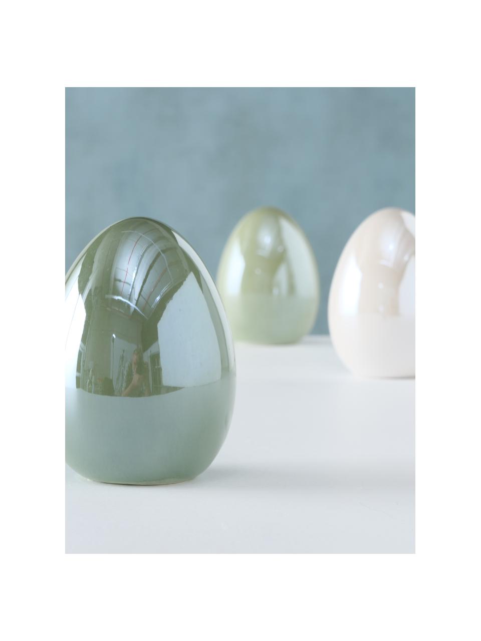 Objet déco œuf de Pâques Lany, 3 élém., Vert sauge, vert, blanc cassé nacrés