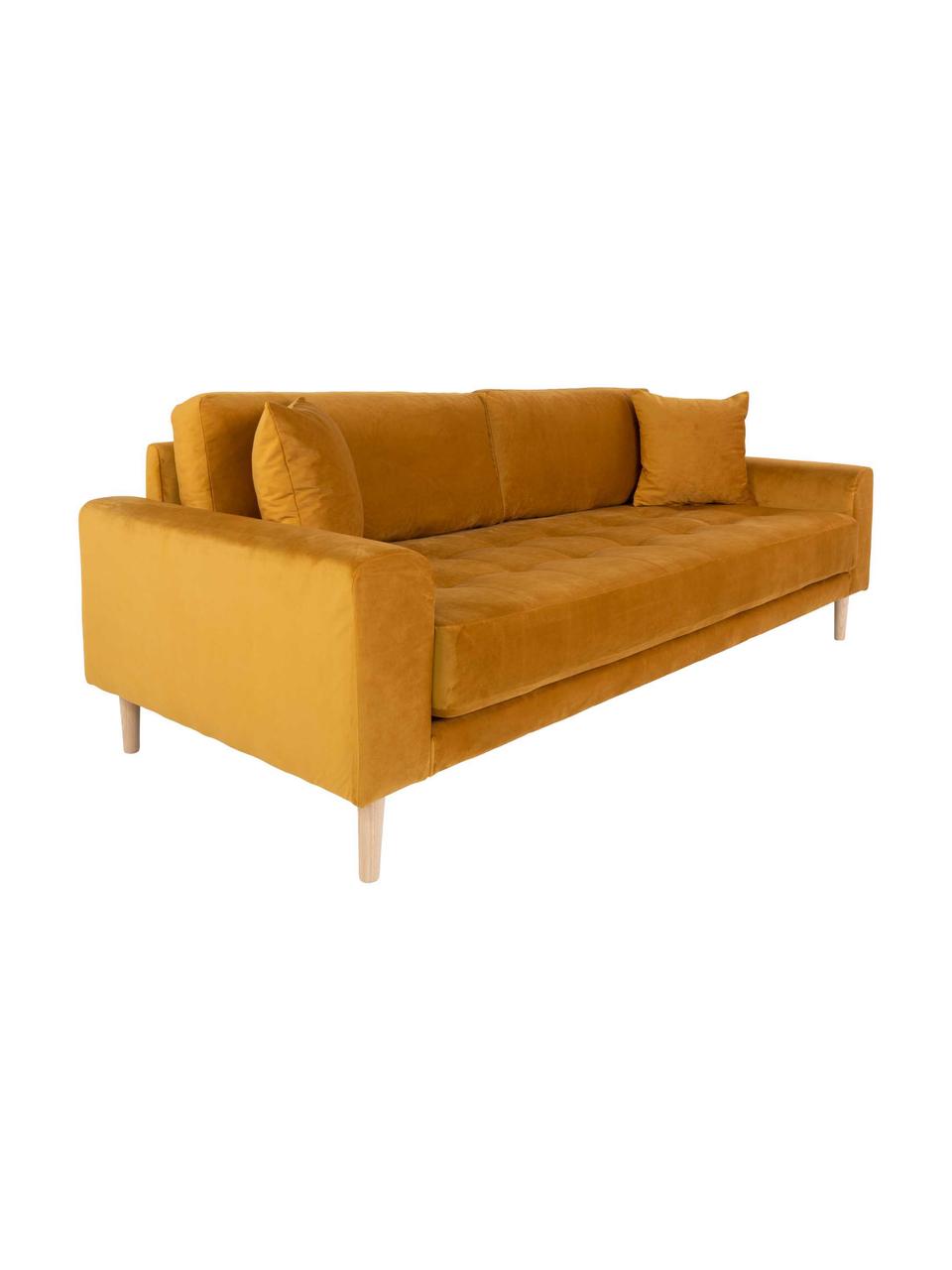 Sofa z aksamitu Andrew (3-osobowa), Tapicerka: aksamit poliestrowy 30 00, Nogi: drewno jodłowe, Musztardowy, S 210 x G 93 cm