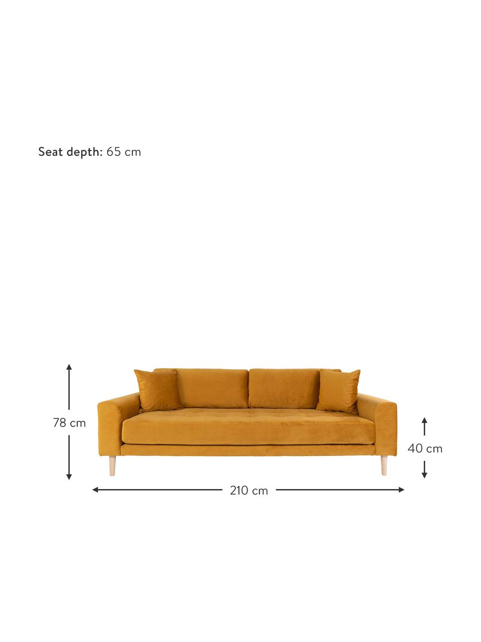 Sofa z aksamitu Andrew (3-osobowa), Tapicerka: aksamit poliestrowy 30 00, Nogi: drewno jodłowe, Musztardowy, S 210 x G 93 cm