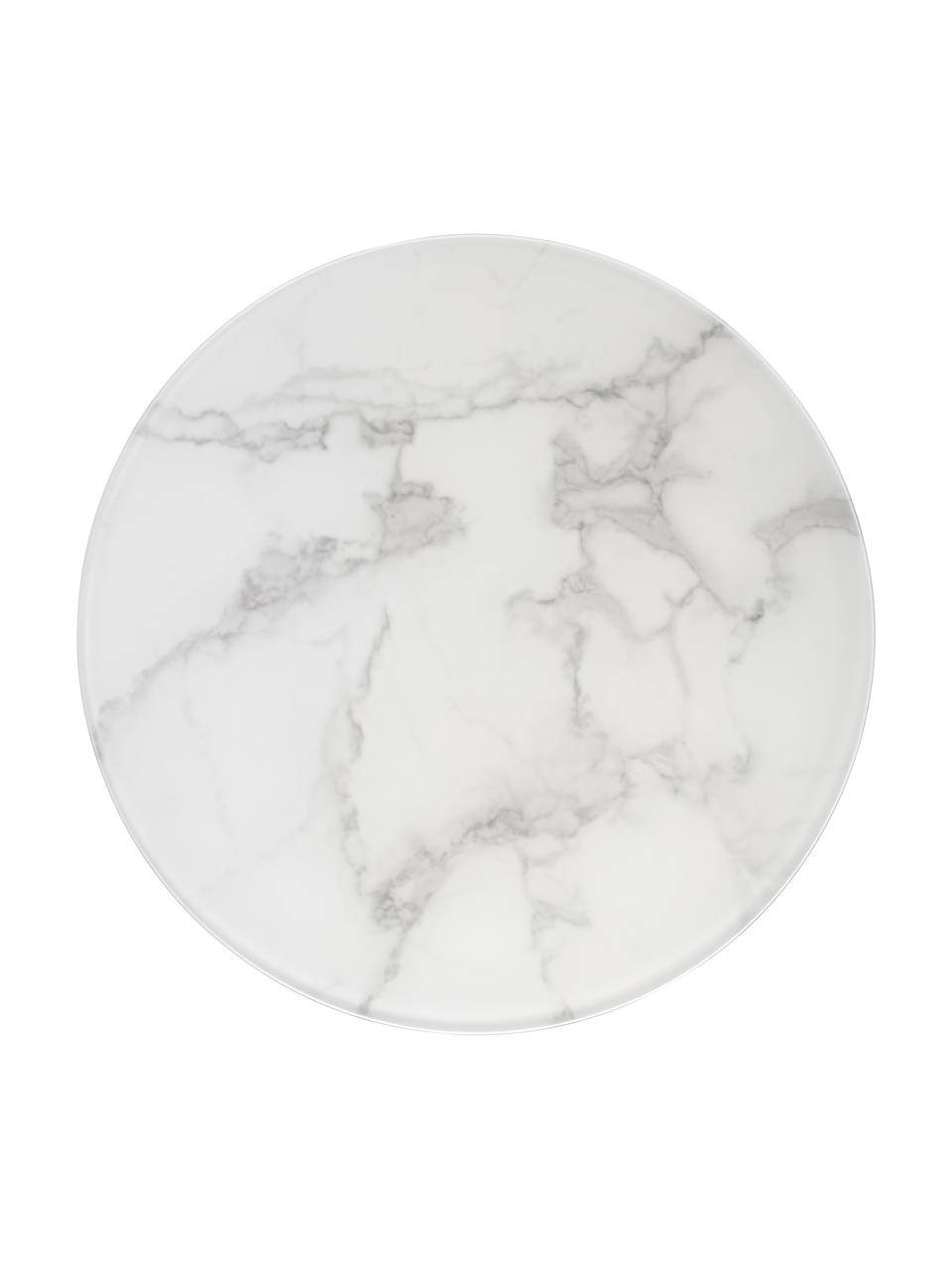 Runder Beistelltisch Antigua mit Glasplatte in Marmoroptik, Tischplatte: Glas, matt bedruckt, Gestell: Stahl, pulverbeschichtet, Weiß, Ø 45 x H 50 cm