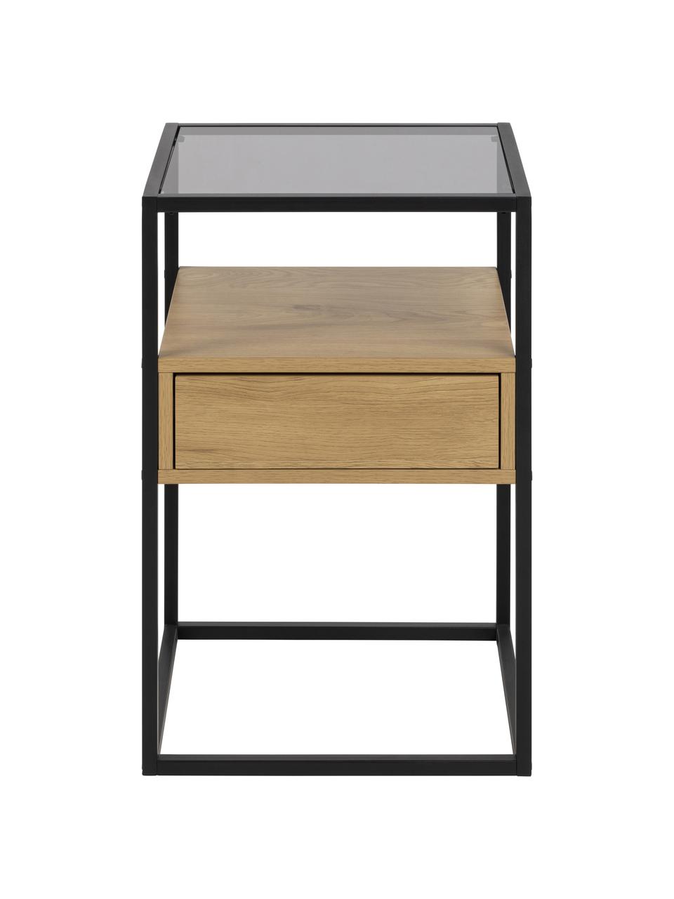 Skleněný noční stolek se zásuvkou Randolf, Černá, dřevo, Š 40 cm, V 60 cm