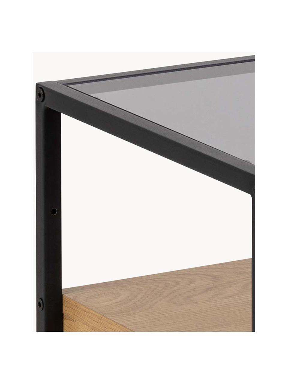 Mesita de noche con tablero de vidrio Randolf, Estructura: metal con pintura en polv, Tablero: vidrio, Negro, madera, An 40 x Al 60 cm