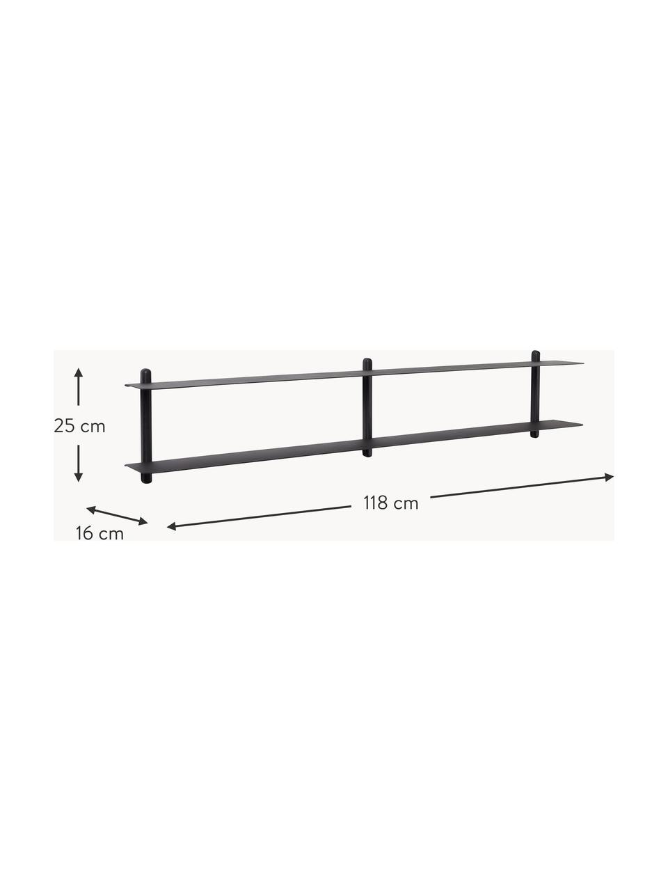 Estante de pared Nivo, Estantes: acero recubierto, Estructura: madera de fresno, Negro, An 118 x Al 25 cm