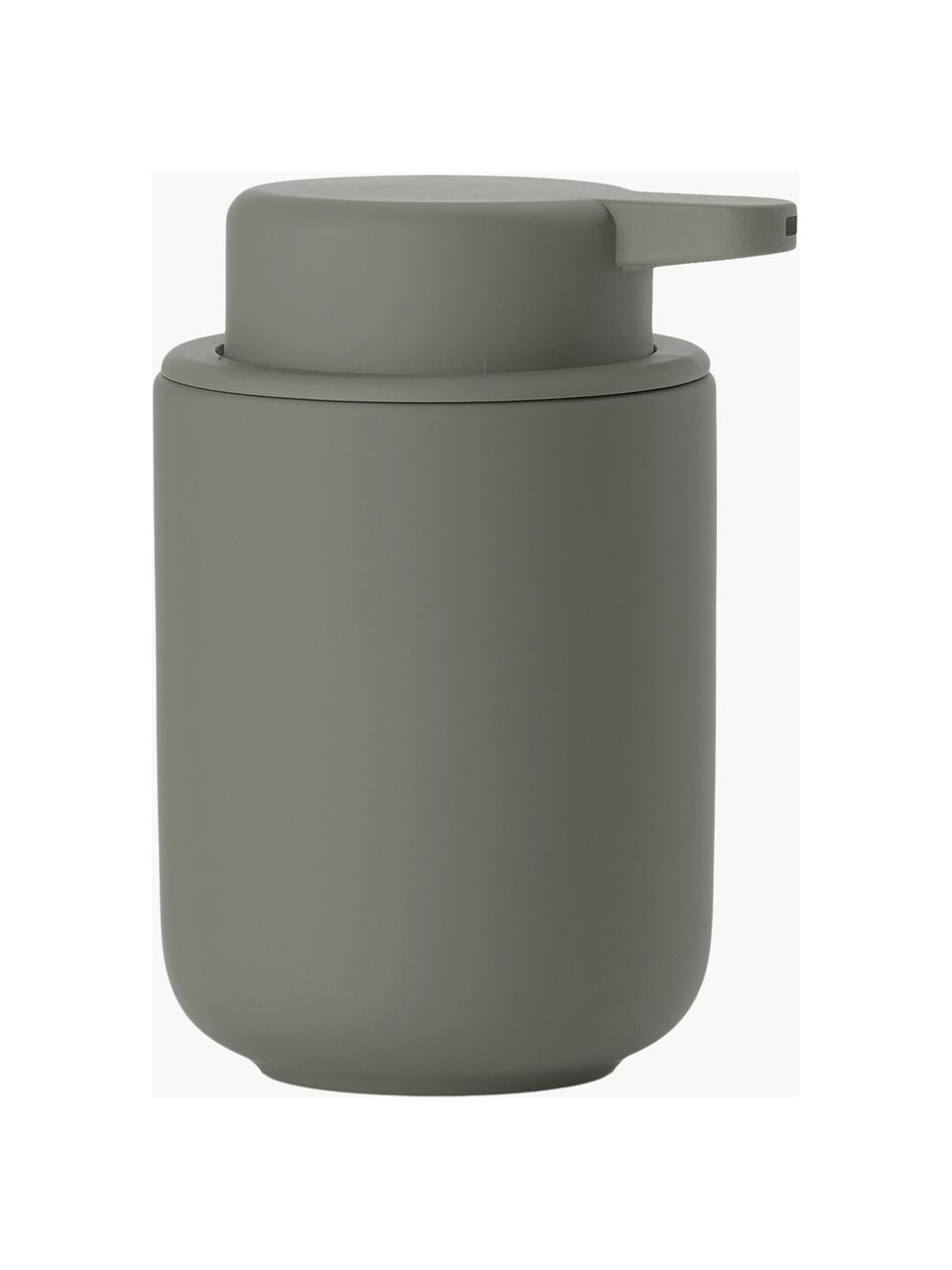 Dosificador de jabón con superficie suave al tacto Ume, Recipiente: gres cubierto con superfi, Verde oliva, Ø 8 x Al 13 cm
