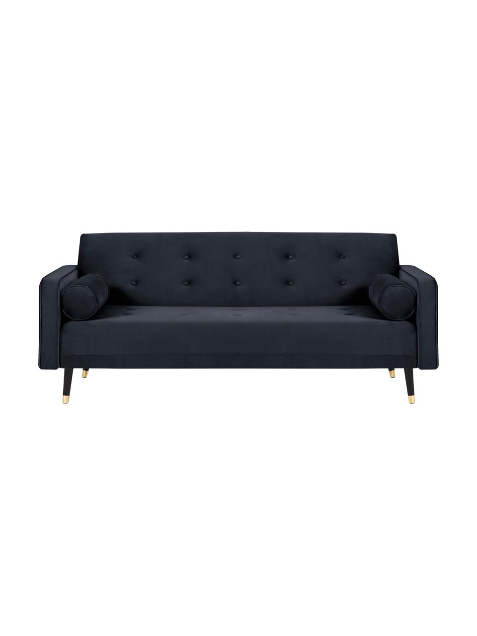 Samt-Schlafsofa Gia (3-Sitzer) in Dunkelblau, ausklappbar, Bezug: Polyestersamt Der strapaz, Rahmen: Massives Kiefernholz, Korpus: Spanplatte, Sperrholz, Sp, Samt Blau, B 212 x T 93 cm