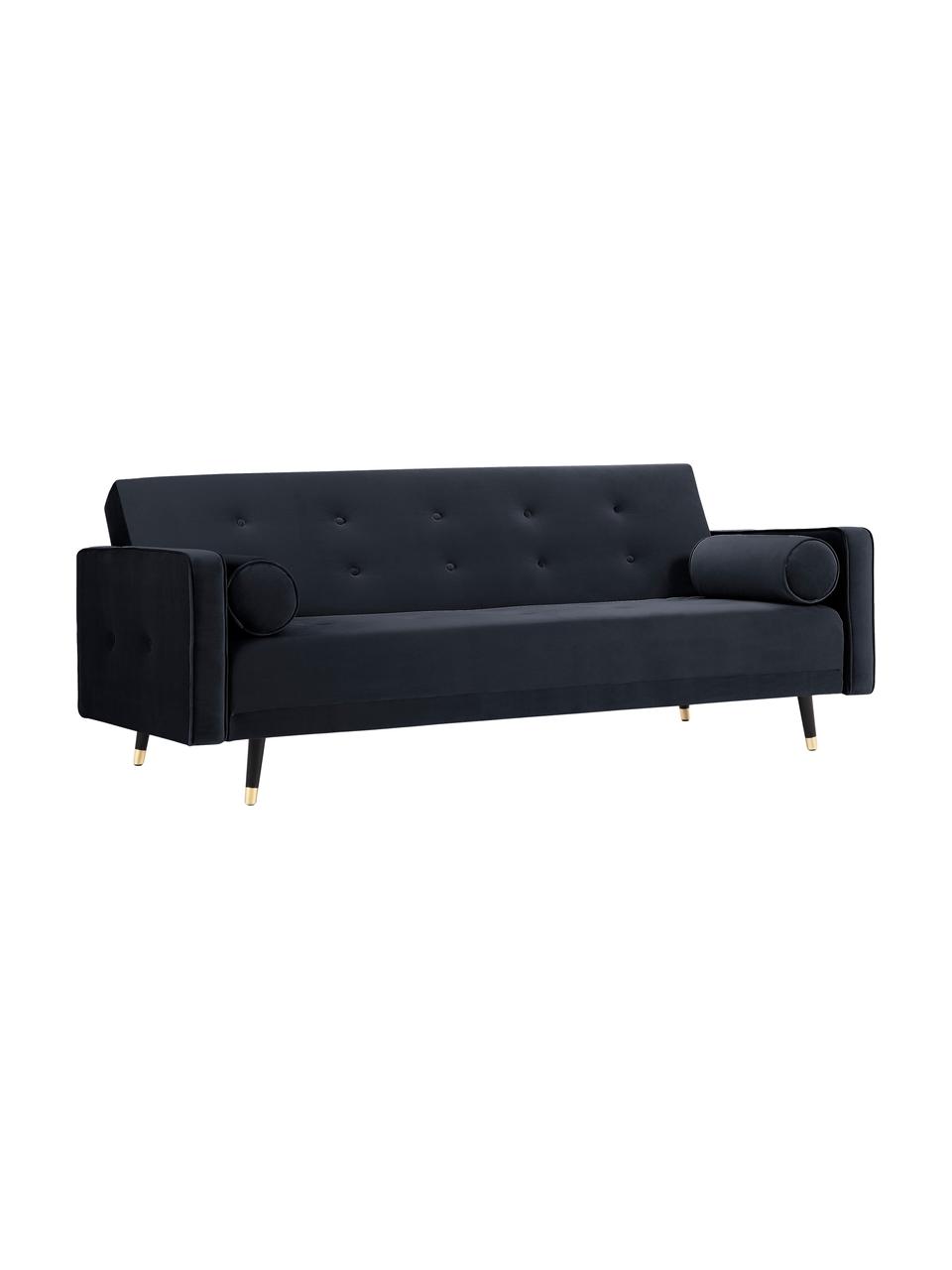 Samt-Schlafsofa Gia (3-Sitzer) in Dunkelblau, ausklappbar, Bezug: Polyestersamt Der strapaz, Rahmen: Massives Kiefernholz, Korpus: Spanplatte, Sperrholz, Sp, Samt Blau, B 212 x T 93 cm