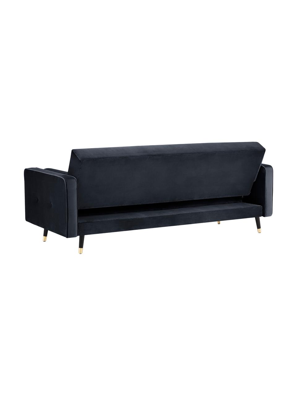 Samt-Schlafsofa Gia (3-Sitzer) in Dunkelblau, ausklappbar, Bezug: Polyestersamt Der strapaz, Rahmen: Massives Kiefernholz, Korpus: Spanplatte, Sperrholz, Sp, Samt Blau, B 212 x T 93 cm