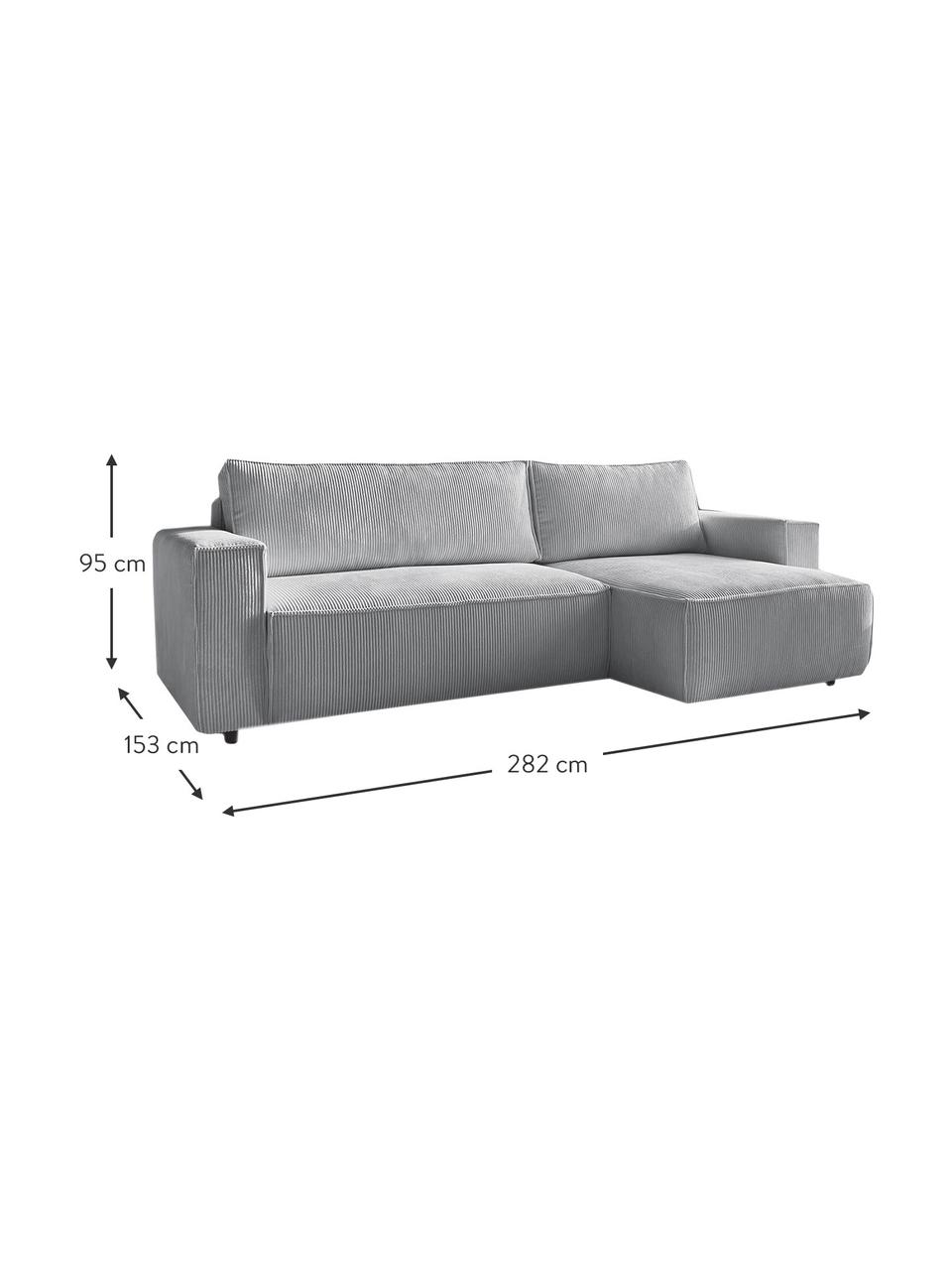 Sofá rinconera cama de pana Nihad (4 plazas), con espacio de almacenamiento, Tapizado: pana de poliéster, Patas: plástico, Pana gris claro, An 282 x F 153 cm
