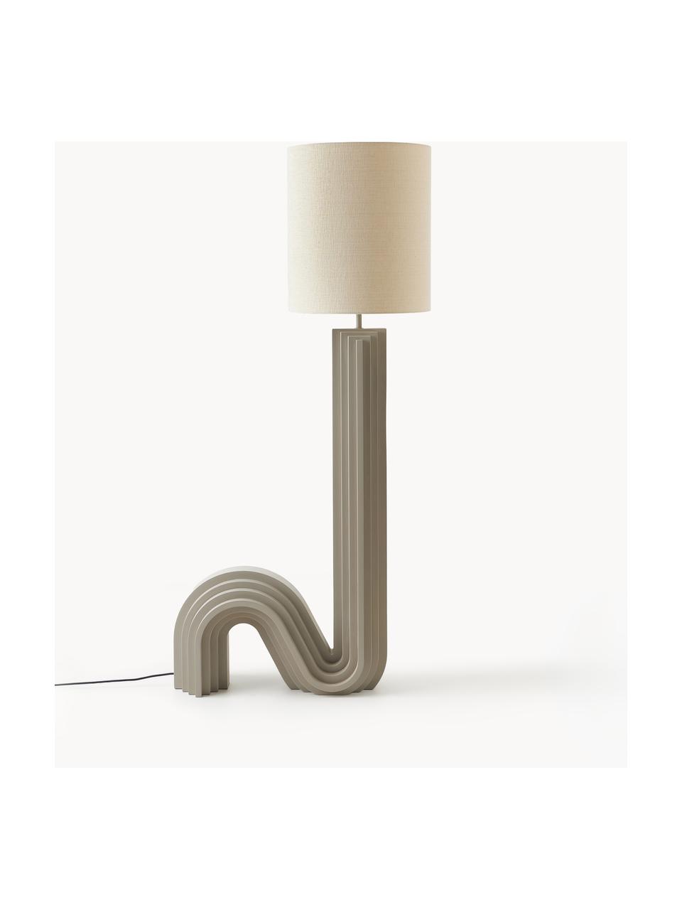 Lampada da terra di design Luomo, Paralume: tessuto di lino, Struttura: pannello di fibra di abet, Beige, greige, Alt. 153 cm