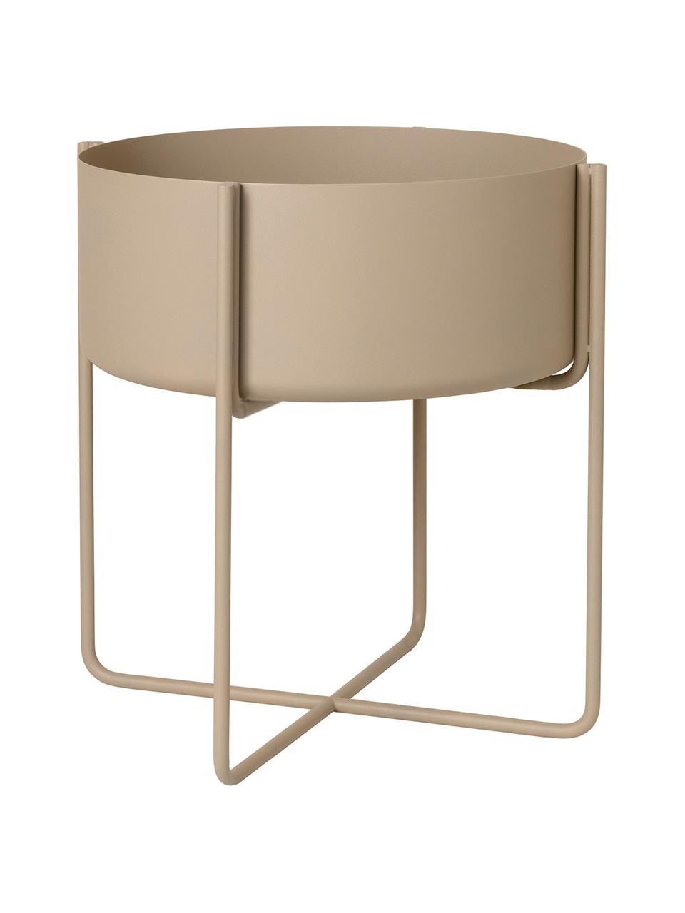 Macetero grande de metal Kena, Metal recubierto, Beige, Ø 39 x Al 41 cm