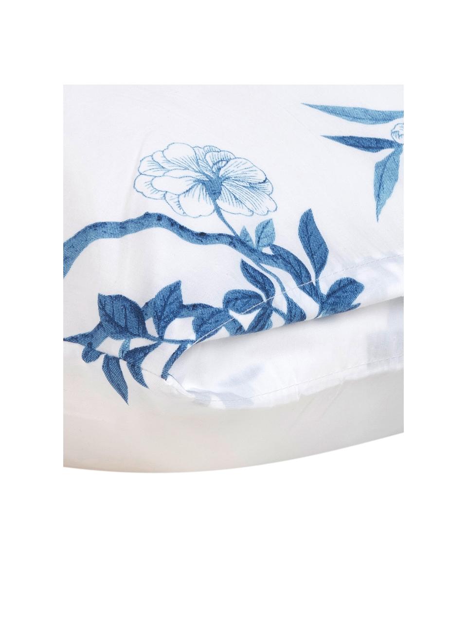 Taie d'oreiller 50x70 percale Annabelle, 2 pièces, Blanc, bleu, 50 x 70 cm