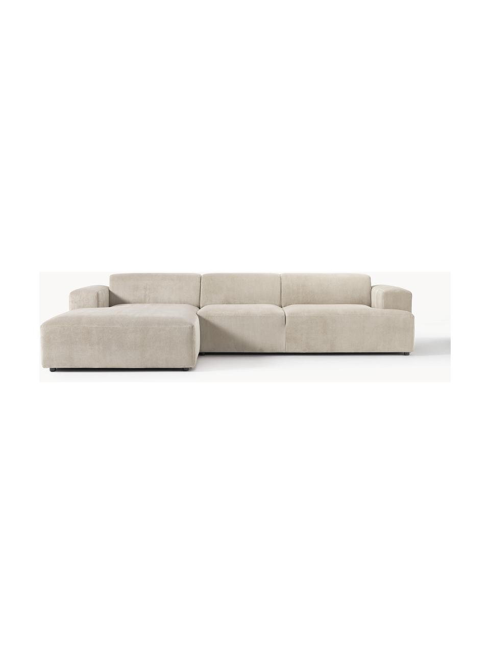 Cord-Ecksofa Melva (4-Sitzer), Bezug: Cord (92% Polyester, 8% P, Gestell: Massives Kiefernholz, Spa, Cord Hellbeige, B 319 x T 195 cm, Eckteil links