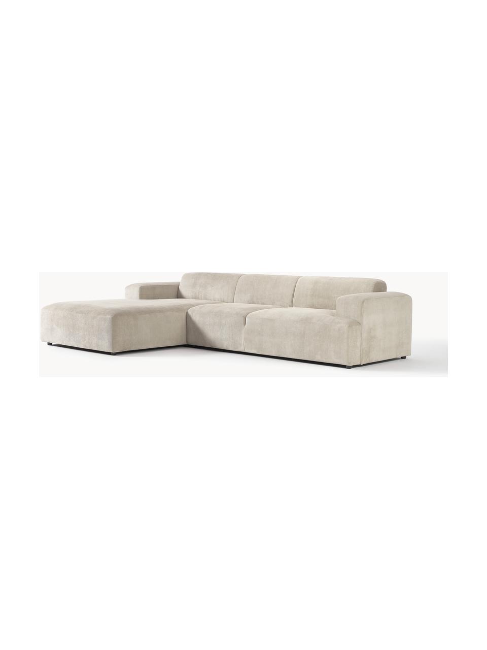 Cord-Ecksofa Melva (4-Sitzer), Bezug: Cord (92% Polyester, 8% P, Gestell: Massives Kiefernholz, Spa, Cord Hellbeige, B 319 x T 195 cm, Eckteil links