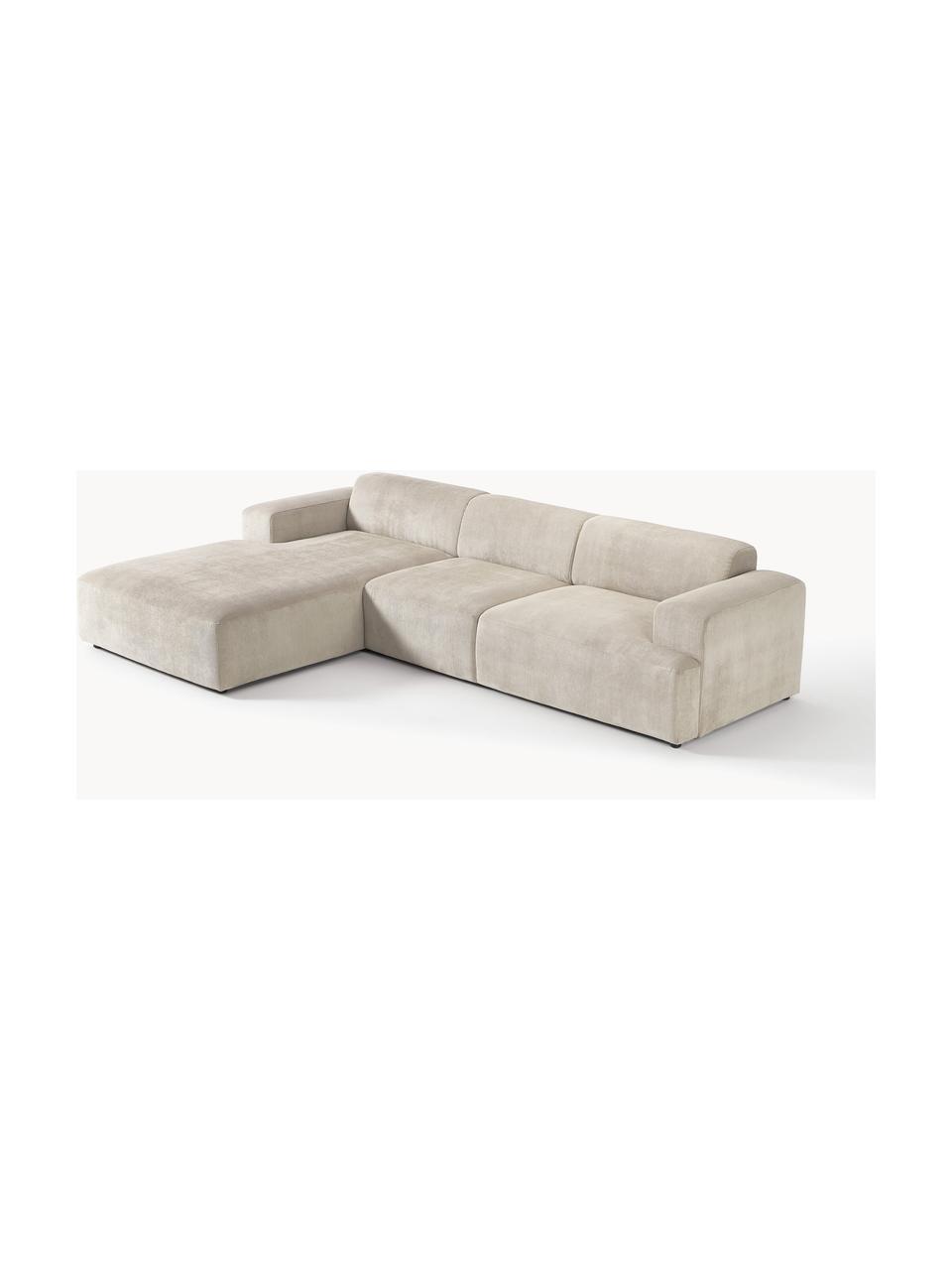 Cord-Ecksofa Melva (4-Sitzer), Bezug: Cord (92% Polyester, 8% P, Gestell: Massives Kiefernholz, Spa, Füße: Kunststoff Dieses Produkt, Cord Hellbeige, B 319 x T 195 cm, Eckteil links