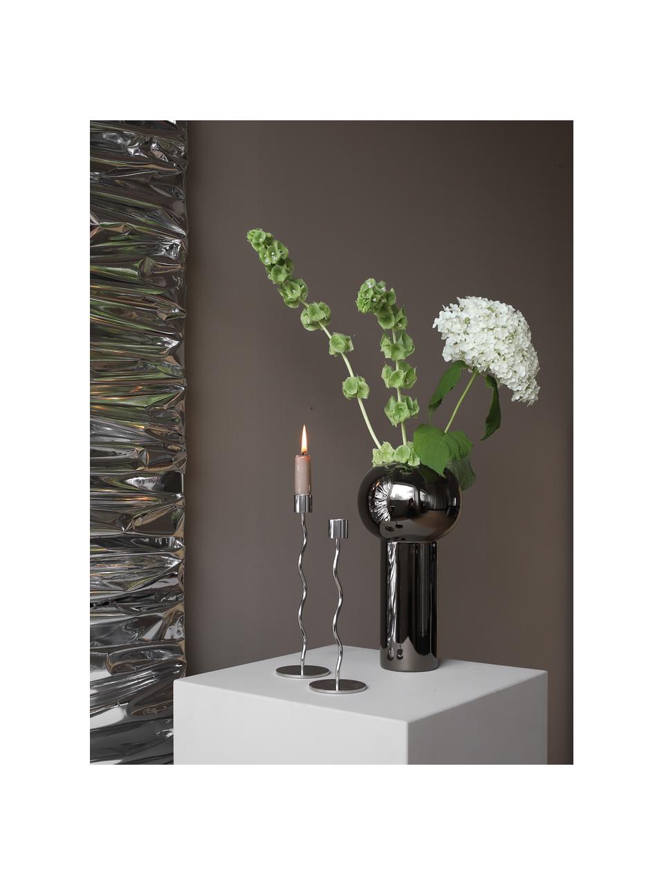 Candelabro Curved, 26 cm, Acero inoxidable con pintura en polvo, Plateado, Ø 8 x Al 26 cm