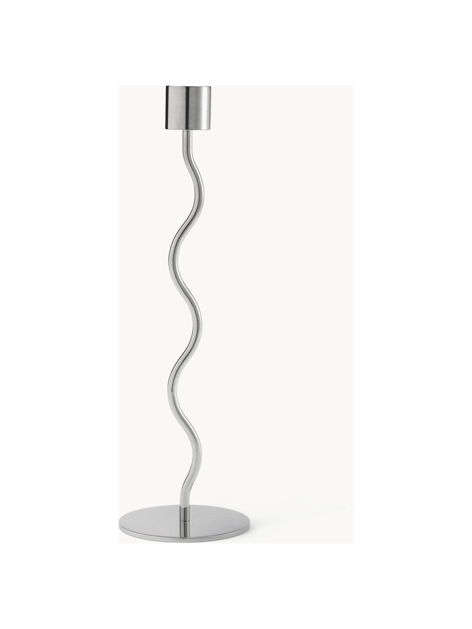 Candelabro Curved, alt. 26 cm, Acciaio inossidabile verniciato a polvere, Argentato, Ø 8 x Alt. 26 cm