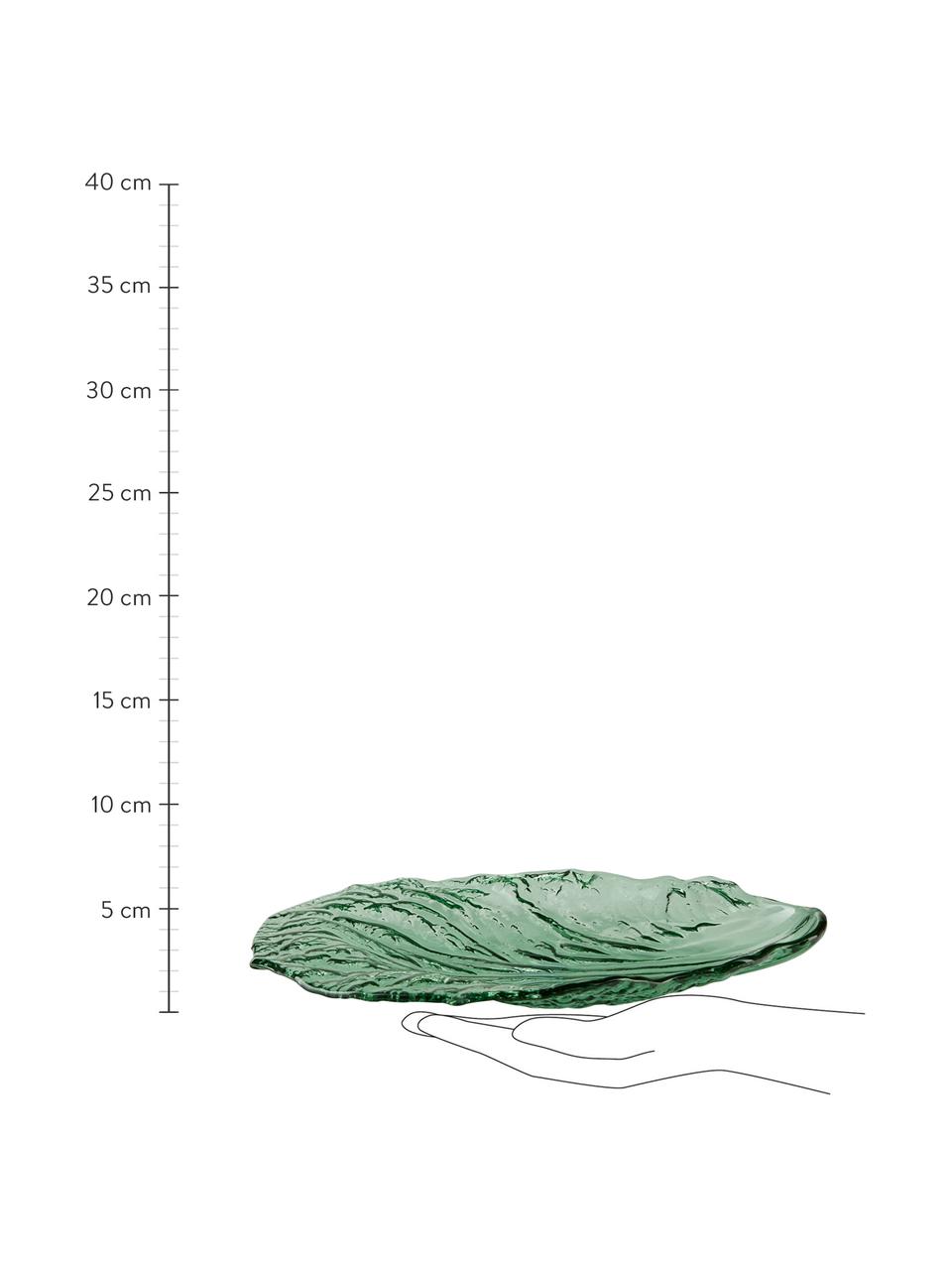 Skleněný servírovací talíř Leaf, D 28 x Š 18 cm, Sklo, Zelená, transparentní, D 28 cm, Š 18 cm