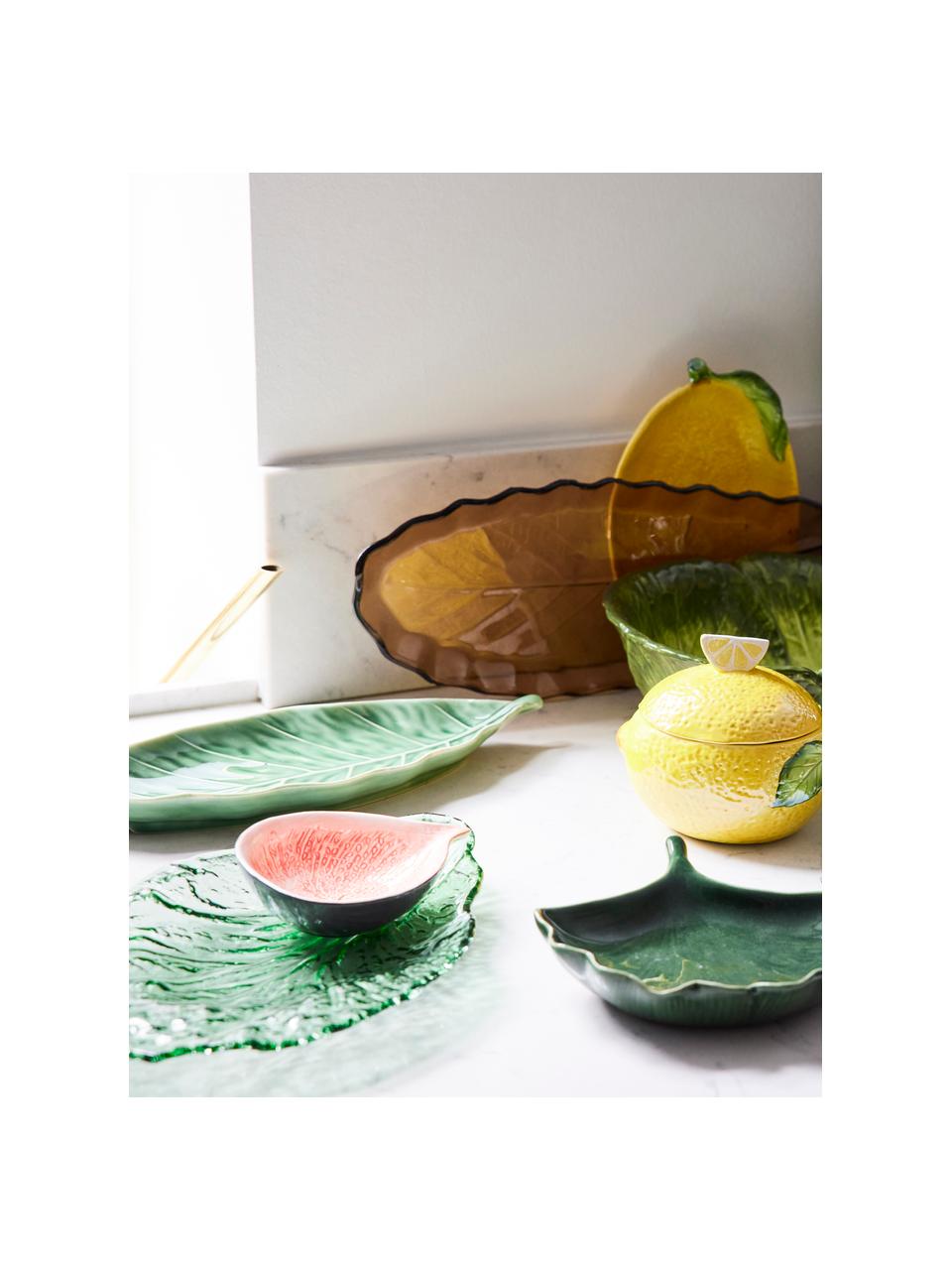 Glas serveerplateau Leaf in groen, L 28 x B 18 cm, Glas, Groen, transparant, L 28 x B 18 cm