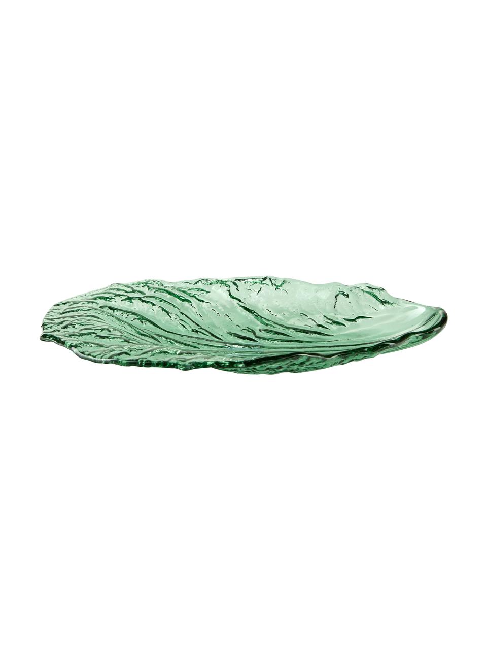 Skleněný servírovací talíř Leaf, D 28 x Š 18 cm, Sklo, Zelená, transparentní, D 28 cm, Š 18 cm