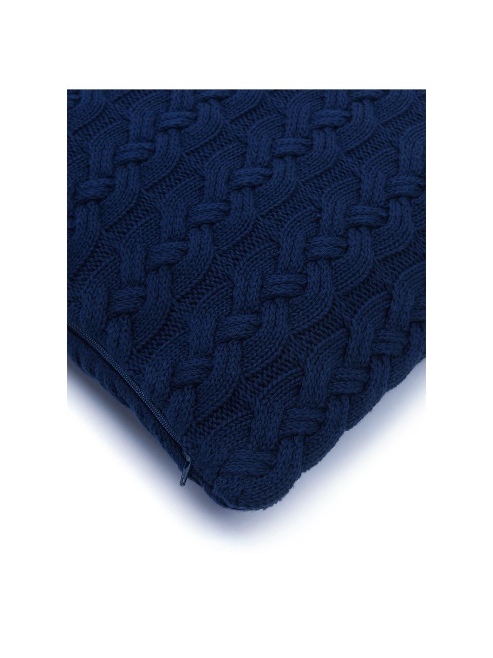 Federa arredo  fatta a maglia con motivo a trecce Caleb, 100% cotone, Blu, Larg. 40 x Lung. 40 cm