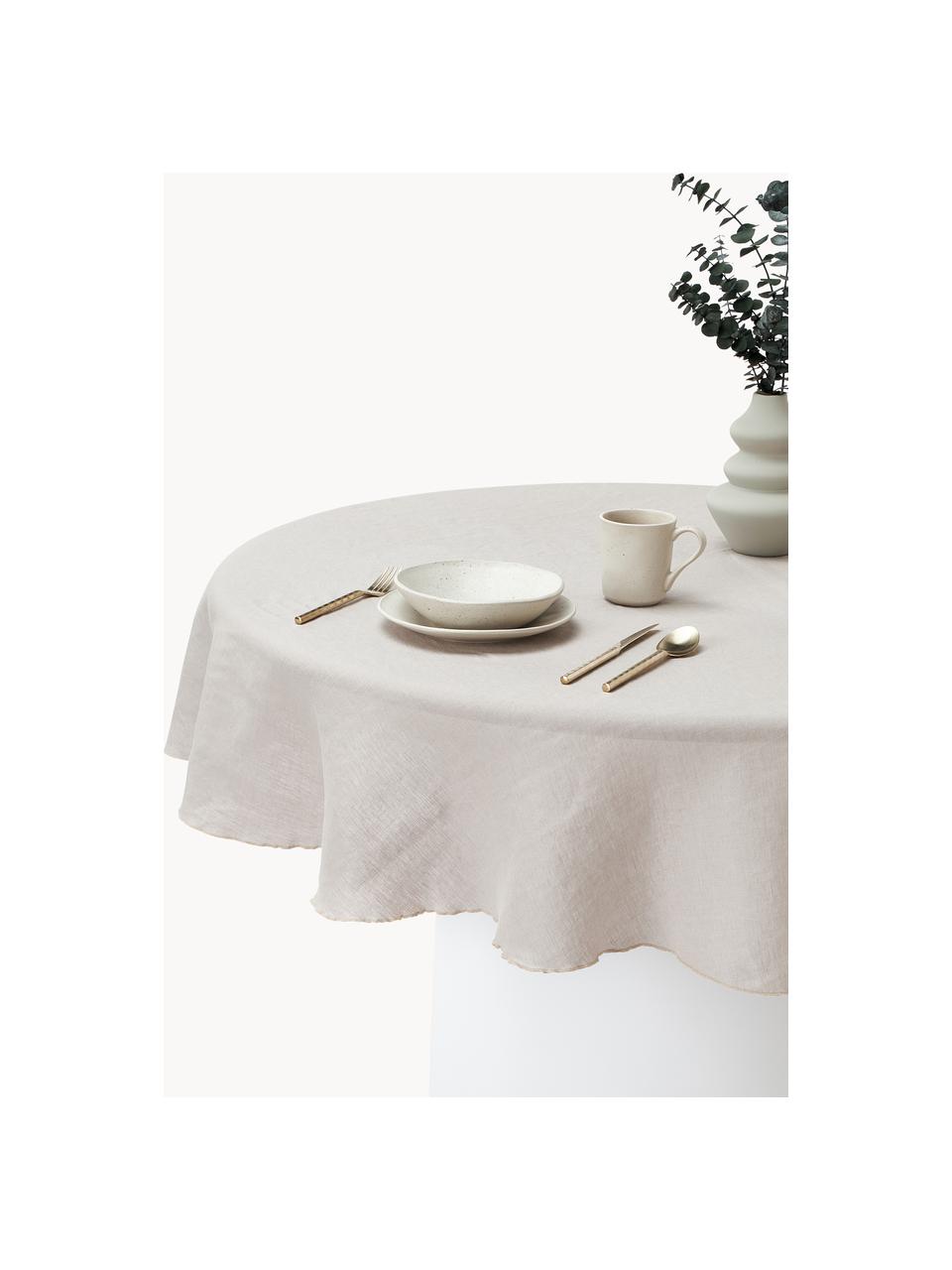 Nappe ronde en lin avec passepoil Kennedy, 100 % lin délavé

Le lin est une fibre naturelle qui se caractérise par ses propriétés respirantes, sa résistance et son toucher doux

Le matériau est certifié STANDARD 100 OEKO-TEX®, 6760CIT, CITEVE, Gris clair, beige, 4-6 personnes (Ø 180 cm)