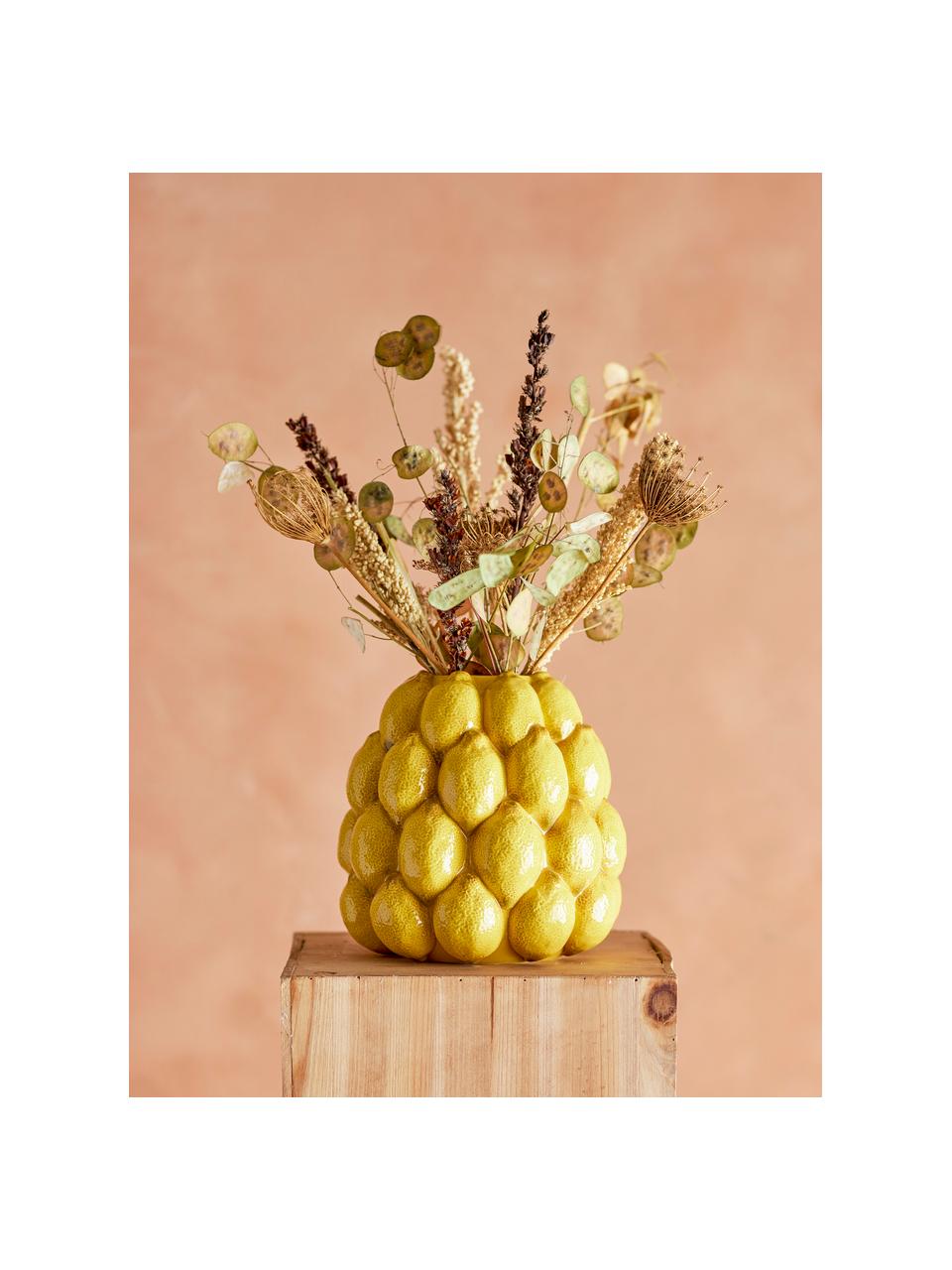 Handgefertigte Vase Limone, Steingut, Zitronengelb, Ø 22 x H 22 cm