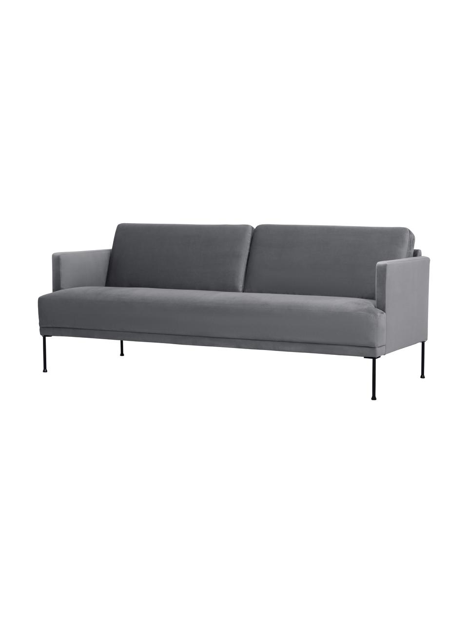 Divano 3 posti in velluto con piedini in metallo Fluente, Rivestimento: velluto (copertura in pol, Struttura: legno di pino massiccio, , Piedini: metallo verniciato a polv, Velluto grigio scuro, Larg. 196 x Prof. 85 cm