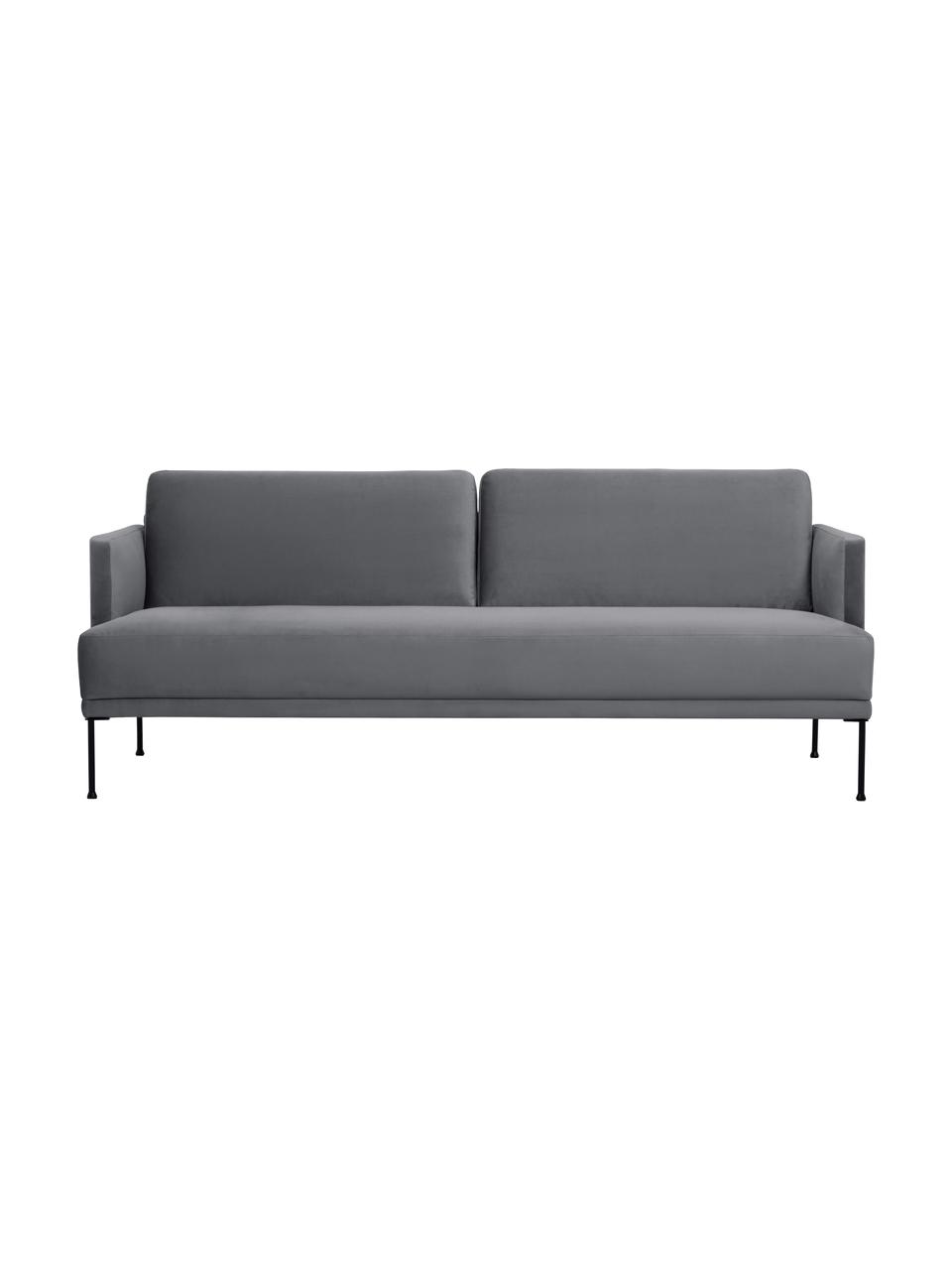 Fluwelen bank Fluente (3-zits) met metalen poten, Bekleding: fluweel (hoogwaardig poly, Frame: massief grenenhout, FSC-g, Poten: gelakt metaal, Fluweel donkergrijs, B 196 x D 85 cm