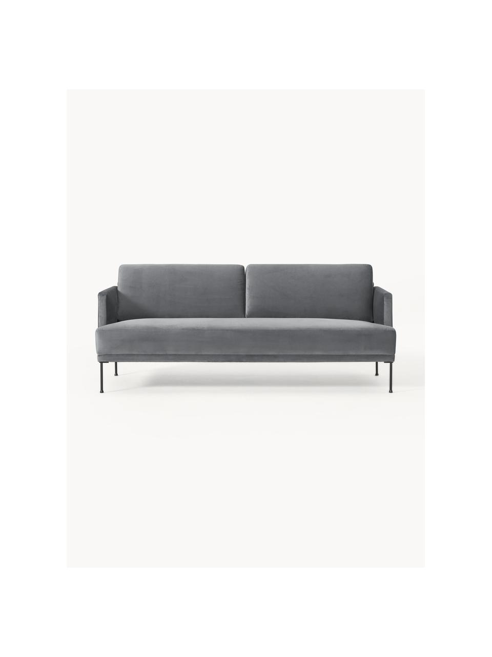 Samt-Sofa Fluente (3-Sitzer), Bezug: Samt (Hochwertiger Polyes, Gestell: Massives Kiefernholz, Füße: Metall, pulverbeschichtet, Samt Dunkelgrau, B 196 x T 85 cm