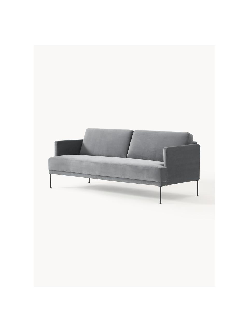 Samt-Sofa Fluente (3-Sitzer), Bezug: Samt (Hochwertiger Polyes, Gestell: Massives Kiefernholz, Samt Dunkelgrau, B 196 x T 85 cm