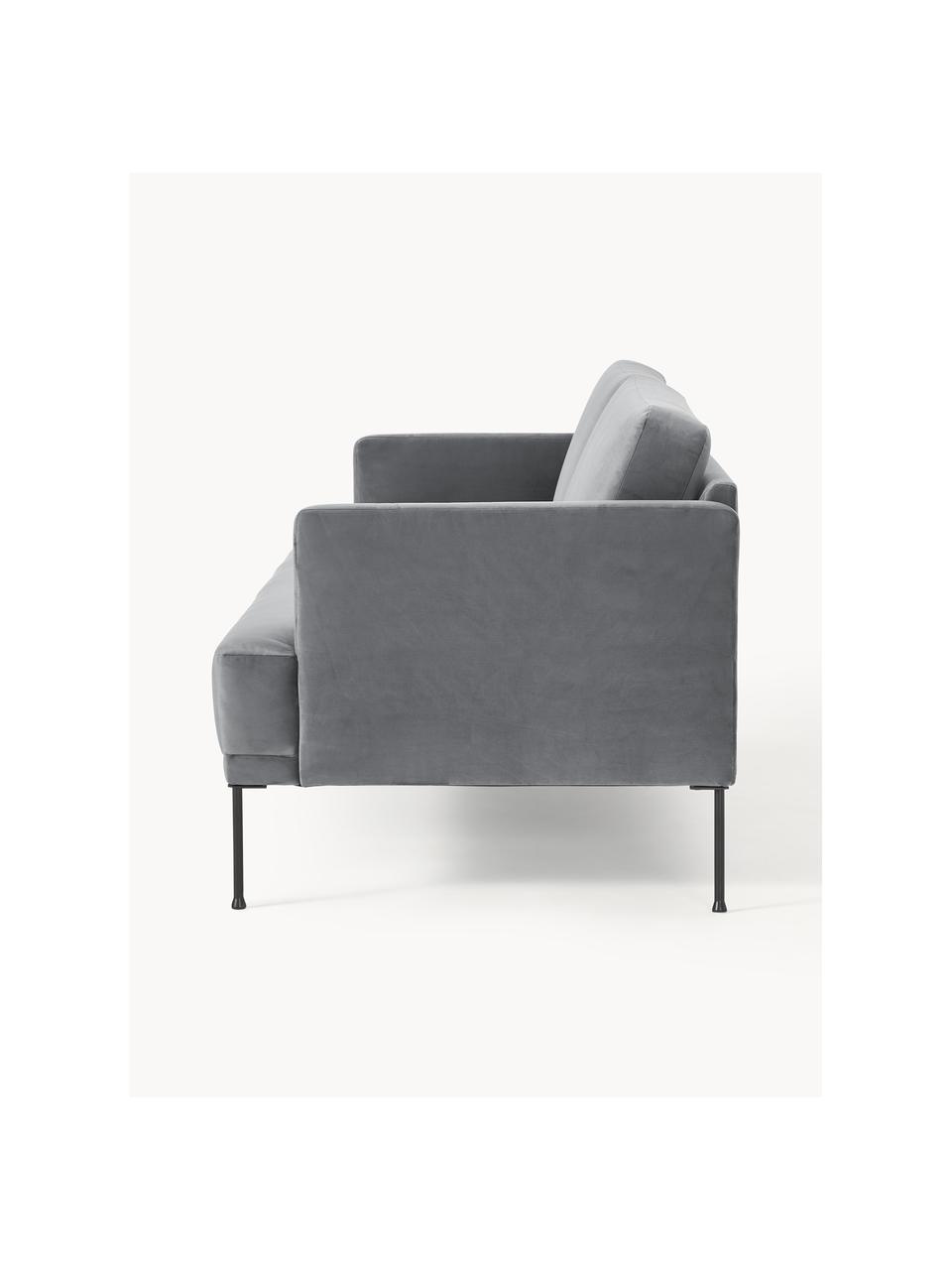 Samt-Sofa Fluente (3-Sitzer), Bezug: Samt (Hochwertiger Polyes, Gestell: Massives Kiefernholz, Füße: Metall, pulverbeschichtet, Samt Dunkelgrau, B 196 x T 85 cm