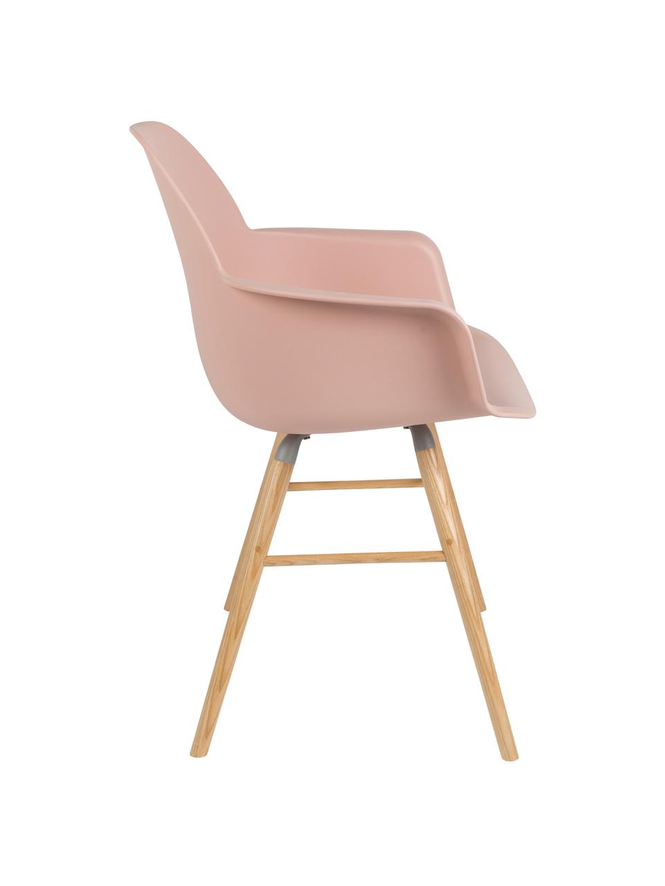 Silla con reposabrazos Albert Kuip, Asiento: 100% polipropileno, Patas: madera de fresno, Asiento: rosa Patas: madera de fresno, An 59 x Al 82 cm