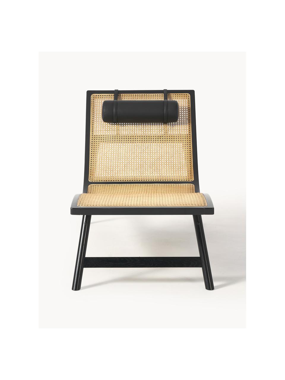 Loungefauteuil Rey met Weens vlechtwerk, Frame: massief eiken- en rubberh, Zitvlak: rotan, Eikenhout, rotan, B 87 x D 176 cm