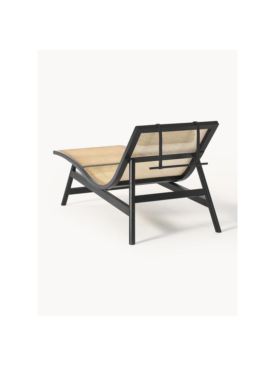 Loungefauteuil Rey met Weens vlechtwerk, Frame: massief eiken- en rubberh, Zitvlak: rotan, Eikenhout, rotan, B 87 x D 176 cm