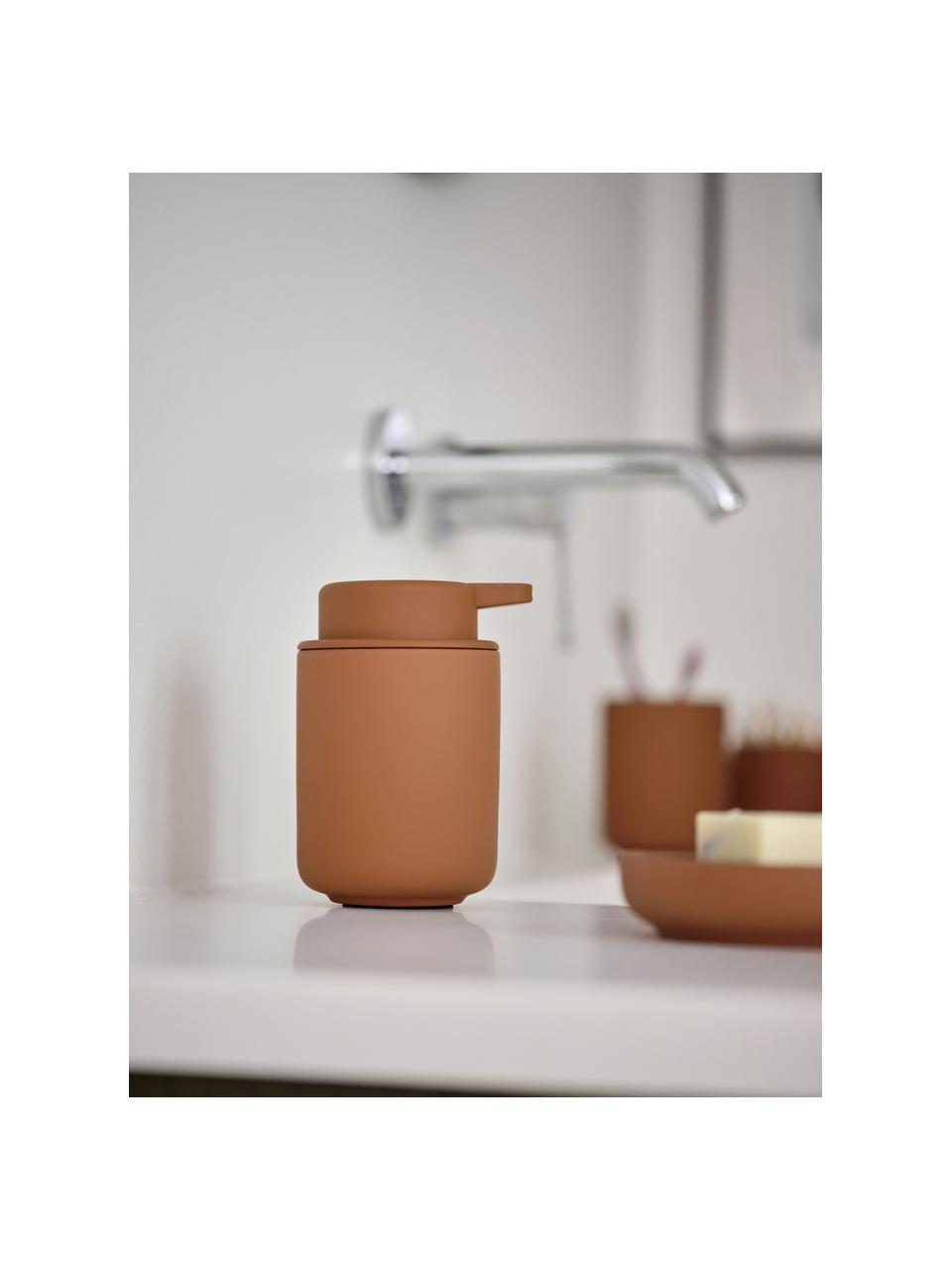 Dispenser sapone con superficie soft-touch Ume, Contenitore: gres rivestita con superf, Terracotta, Ø 8 x Alt. 13 cm