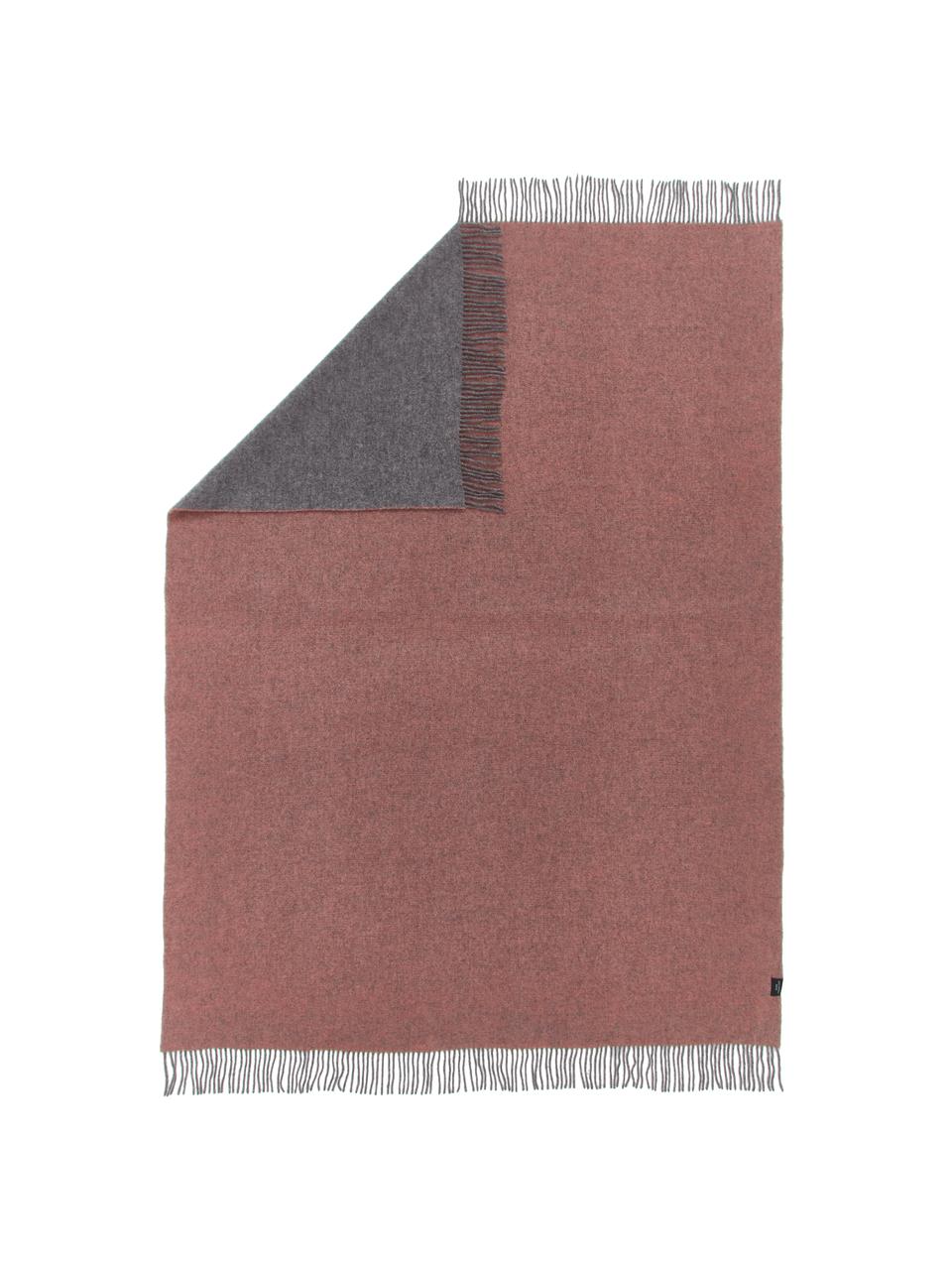 Manta de lana con flecos Tirol, Rosa, gris, An 140 x L 200 cm
