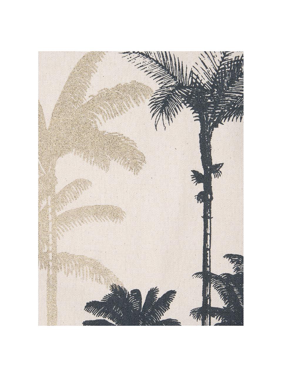 Housse de coussin motif palmier Palmas, Écru, couleur dorée, vert foncé