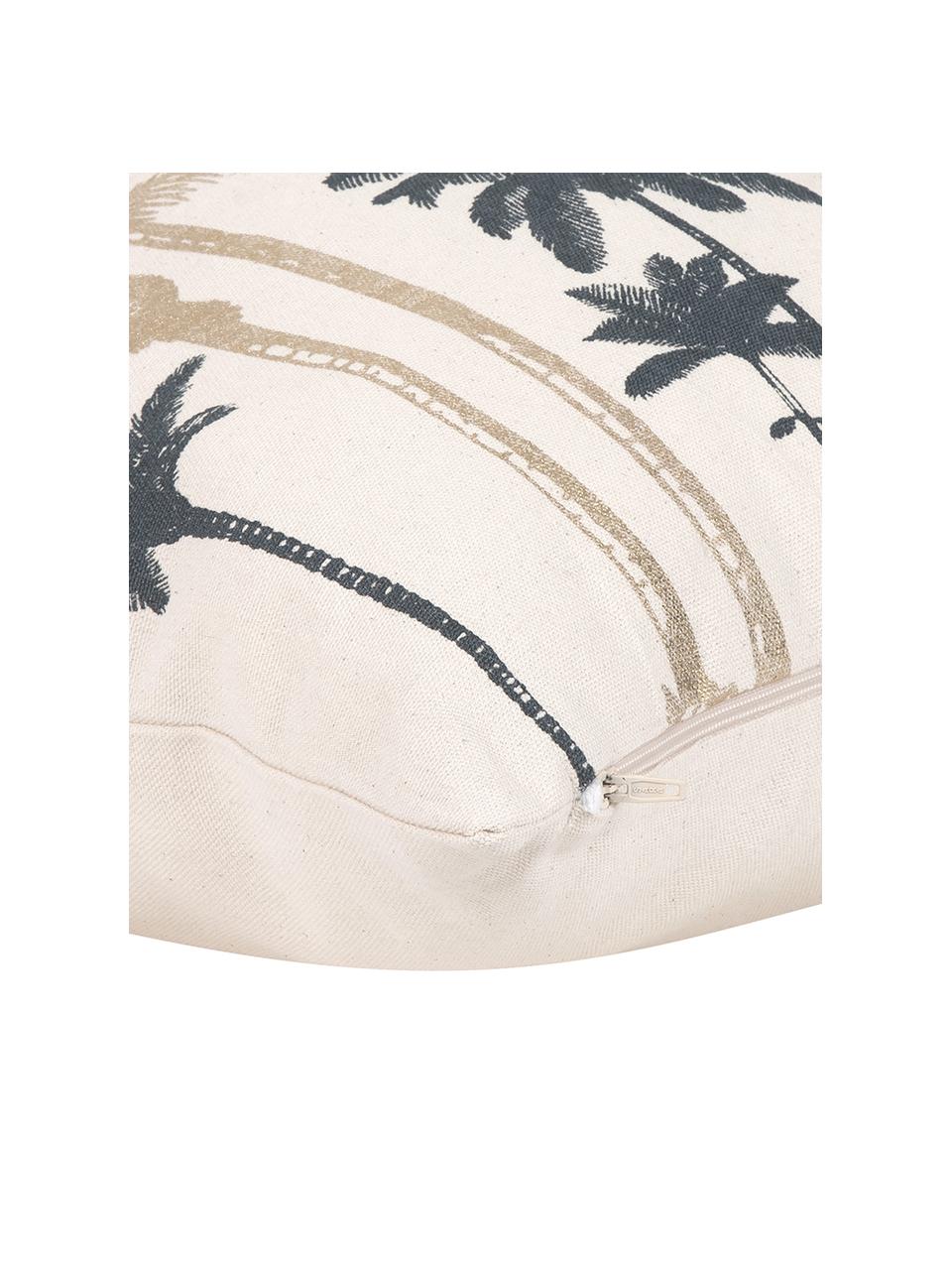 Kissenhülle Palmas mit Palmenprint, 100% Baumwolle, Ecru, Goldfarben, Dunkelgrün, 45 x 45 cm