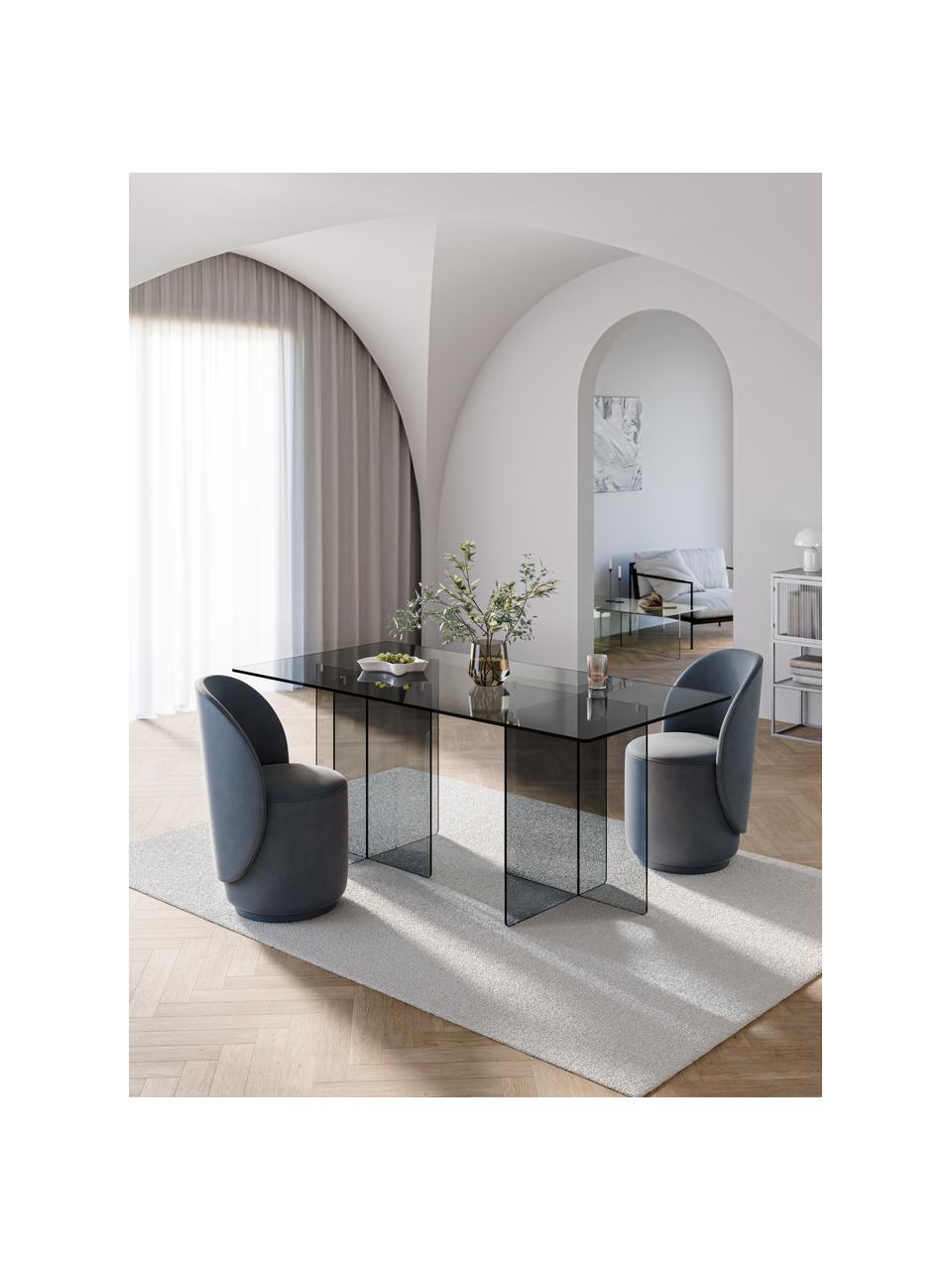 Mesa de comedor de vidrio Anouk, 180 x 90 cm, Vidrio, Gris transparente, An 180 x Al 90 cm