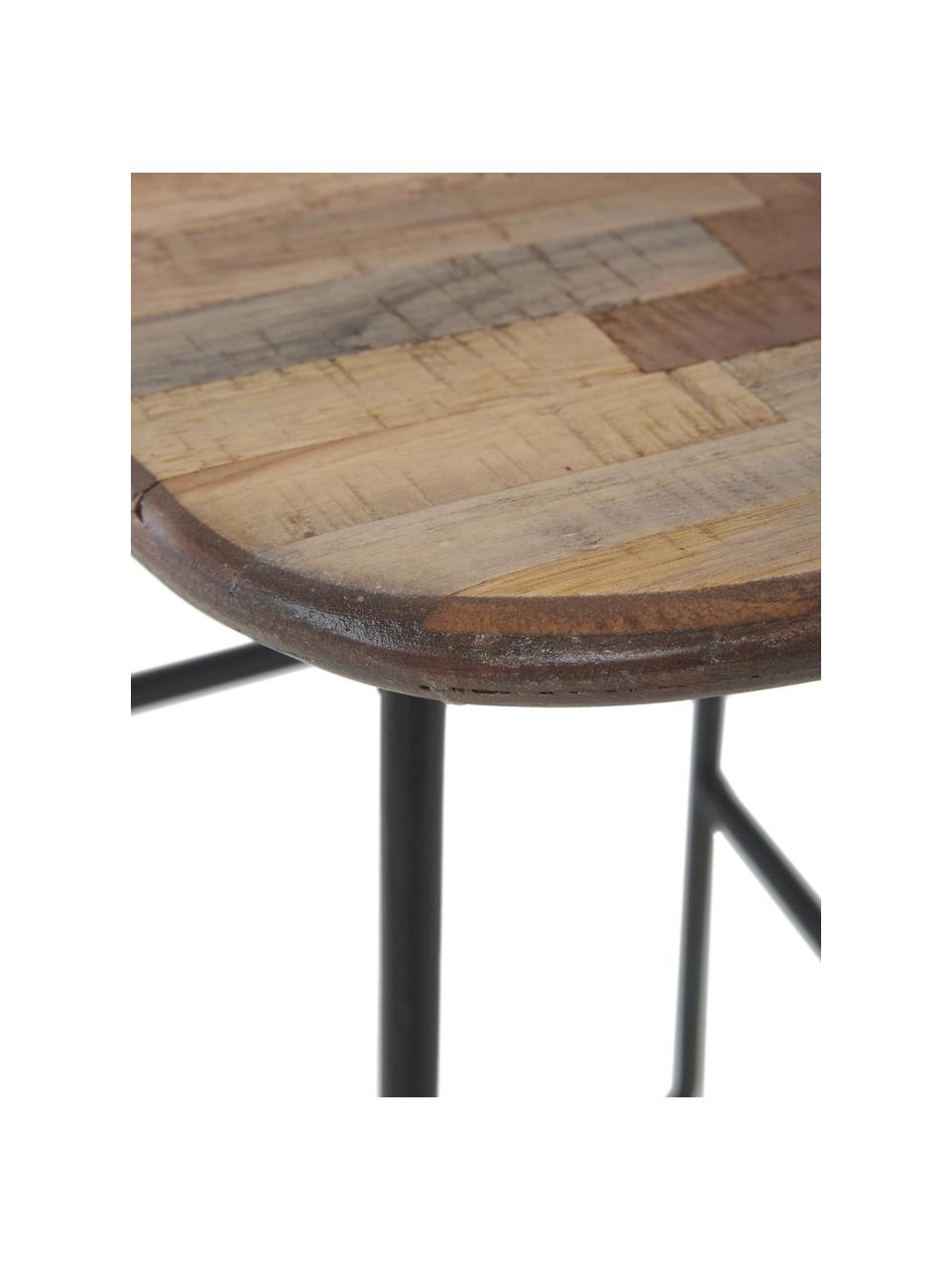 Tabouret de comptoir en teck et métal Tangle, Noir, larg. 40 x haut. 65 cm
