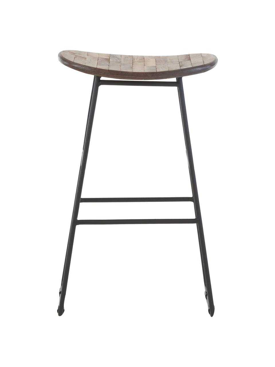 Taburete alto de teca y metal Tangle, Asiento: teca reciclada, Patas: metal con pintura en polv, Negro, An 40 x Al 65 cm
