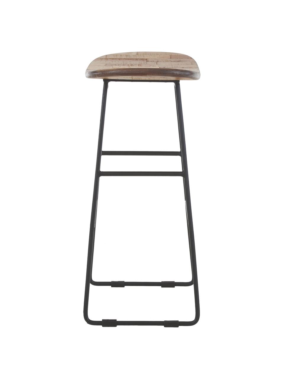 Thekenhocker Tangle aus Teakholz und Metall, Beine: Metall, pulverbeschichtet, Schwarz, B 40 x H 65 cm