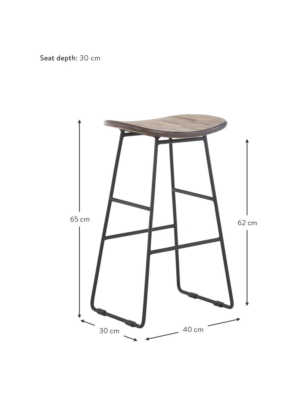 Stołek kontuarowy z drewna tekowego i metalu Tangle, Nogi: metal malowany proszkowo, Brązowy, S 40 x W 65 cm