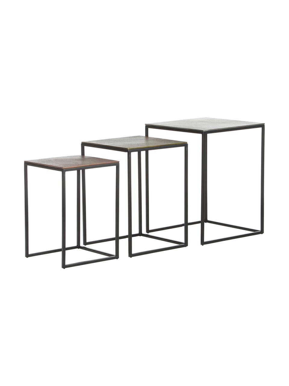 Metalen bijzettafelset Dwayne, set van 3, Tafelblad: gecoat aluminium, Frame: gelakt metaal, Zilverkleurig, messingkleurig, bronskleurig, Set met verschillende groottes