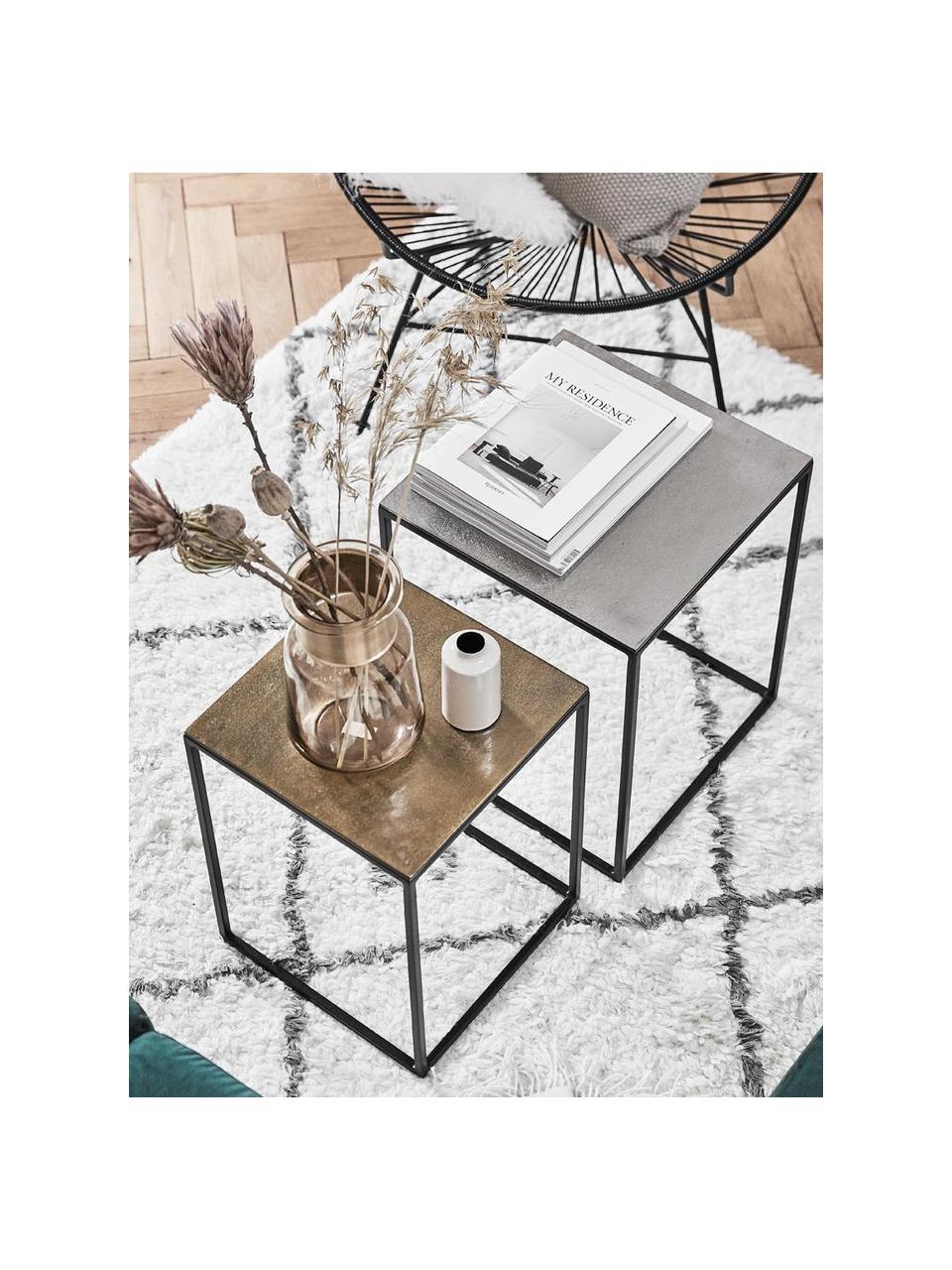 Metalen bijzettafelset Dwayne, set van 3, Tafelblad: gecoat aluminium, Frame: gelakt metaal, Zilverkleurig, messingkleurig, bronskleurig, Set met verschillende groottes