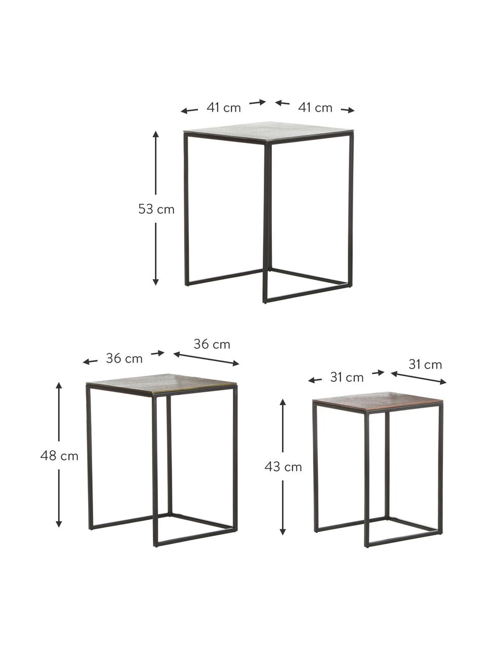 Table d'appoint gigogne Dwayne, 3 élém., Couleur argentée, couleur laitonnée, Lot de différentes tailles